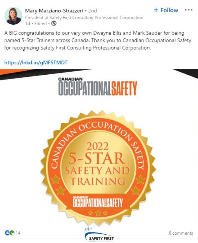 5 star safety training mary linkedin shoutout