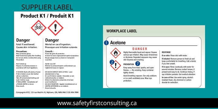 The two types of WHMIS labels are supplier labels and workplace labels.