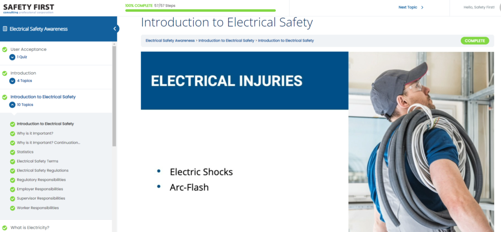 online electrical safety awareness training main image of an electrician holding wires.